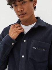 Lyle & Scott Navy Blue Embroidered Fleece Shacket Overshirt - Image 4 of 5