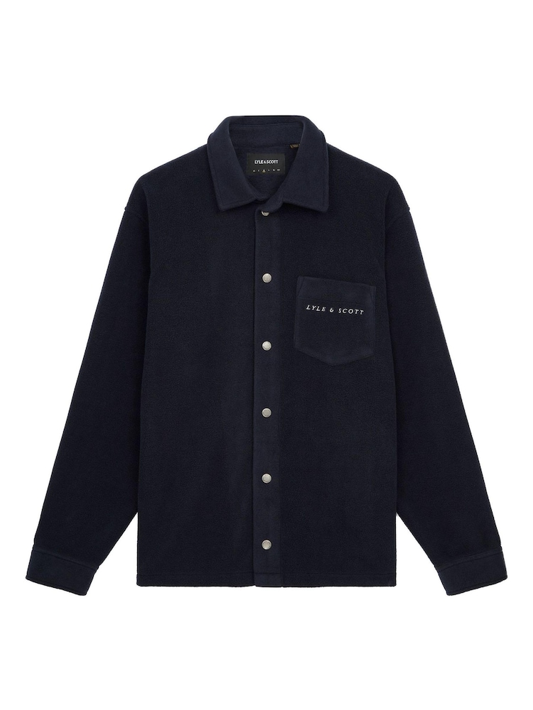 Lyle & Scott Navy Blue Embroidered Fleece Shacket Overshirt - Image 5 of 5