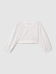 Reiss Ivory Nella 13-14 yrs Cotton Broderie Lace Bow Back Top - Image 1 of 6