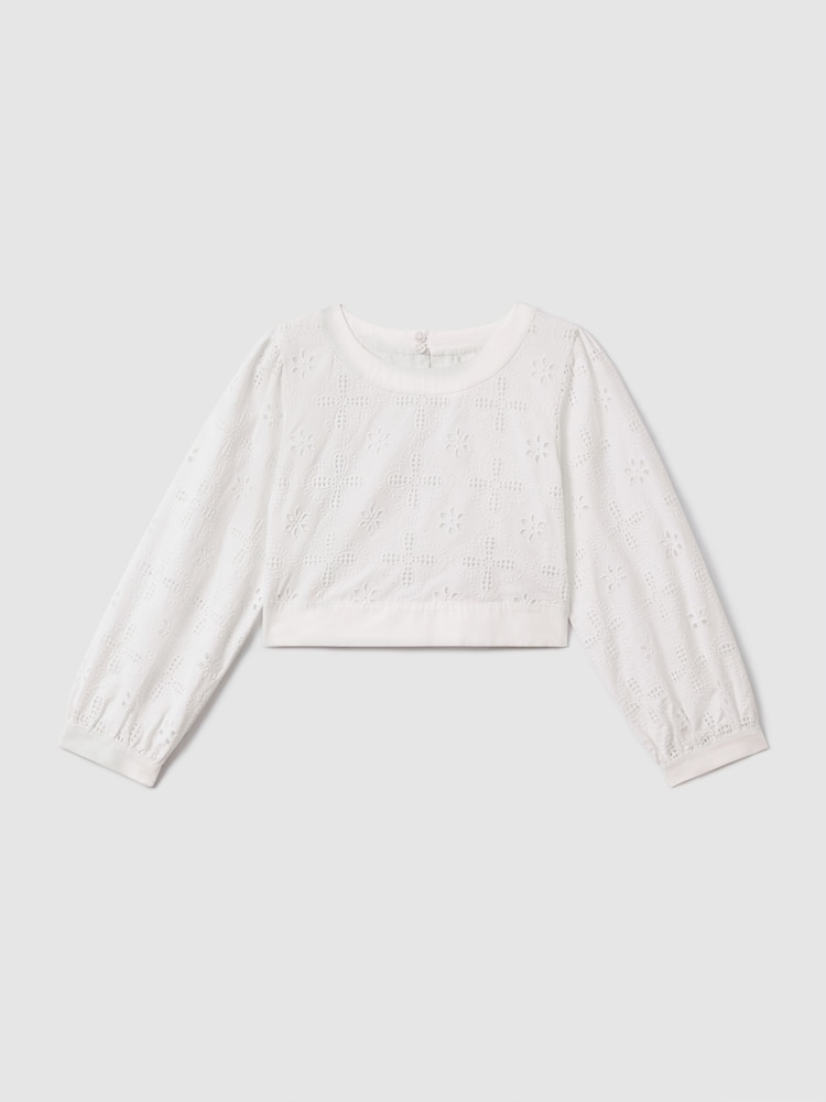 Reiss Ivory Nella 13-14 yrs Cotton Broderie Lace Bow Back Top - Image 1 of 6