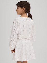 Reiss Ivory Nella 13-14 yrs Cotton Broderie Lace Bow Back Top - Image 5 of 6
