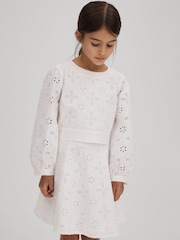 Reiss Ivory Nella 13-14 yrs Cotton Broderie Lace Bow Back Top - Image 6 of 6