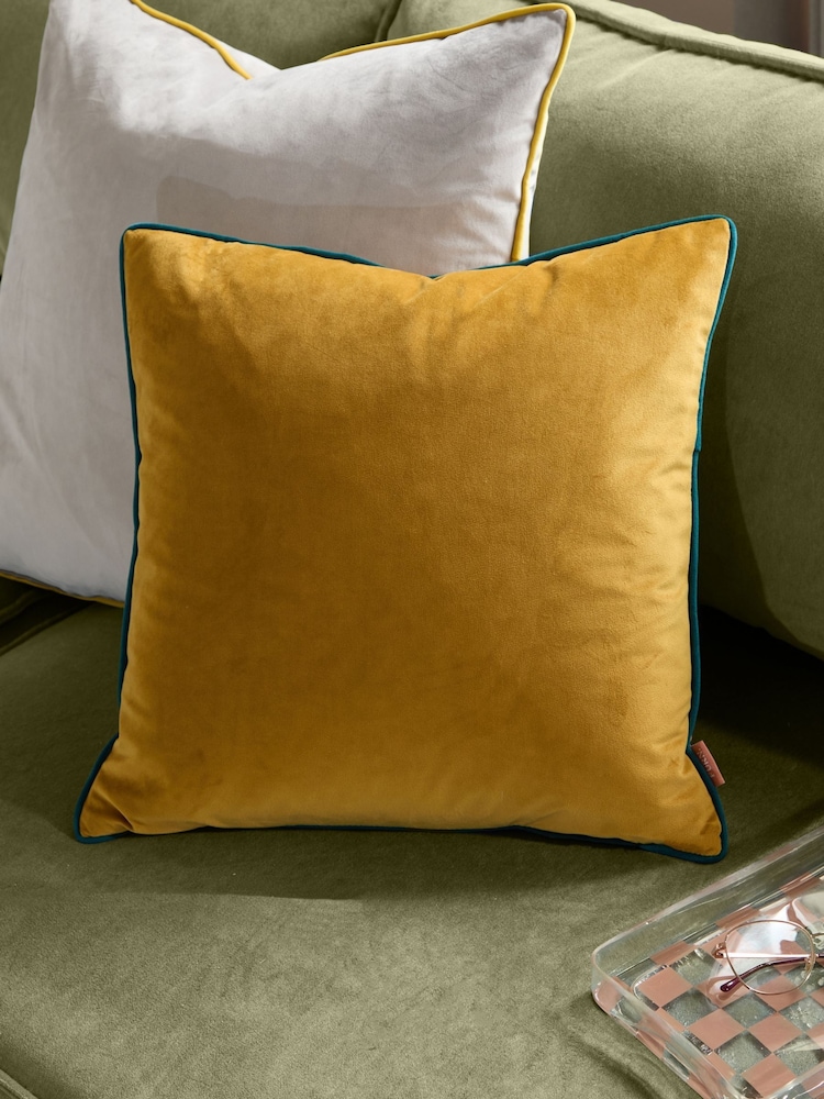 Furn Yellow Meridian Velvet 45cm X 45cm Cushion Cover - Image 1 of 7