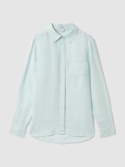 Reiss Aqua Belle 100% Linen Button-Through Shirt - Image 2 of 6