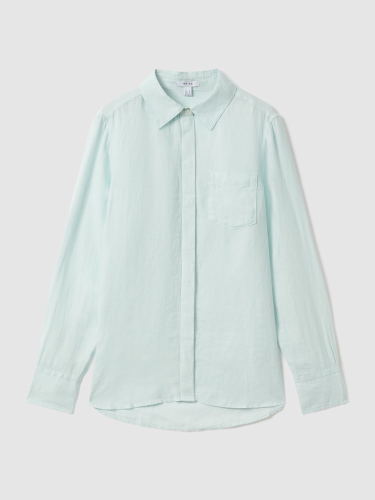 Reiss Aqua Belle 100% Linen Button-Through Shirt - Image 2 of 6
