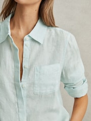 Reiss Aqua Belle 100% Linen Button-Through Shirt - Image 3 of 6