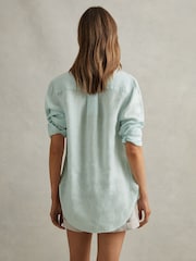Reiss Aqua Belle 100% Linen Button-Through Shirt - Image 5 of 6