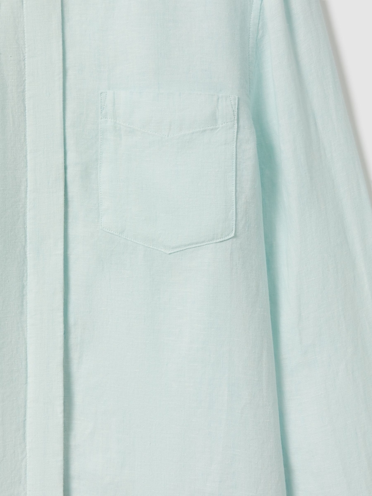 Reiss Aqua Belle 100% Linen Button-Through Shirt - Image 6 of 6