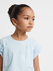 Reiss Blue Lulu 4-9 yrs Cropped Cotton Crew Neck T-Shirt - Image 4 of 6