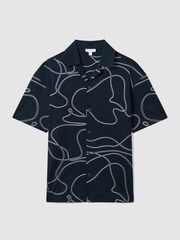 Reiss Navy Menton Cotton Jersey Embroidered Shirt - Image 2 of 5