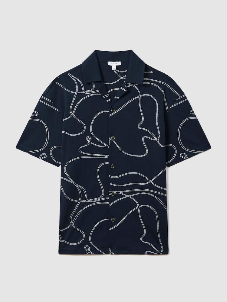 Reiss Navy Menton Cotton Jersey Embroidered Shirt - Image 2 of 5