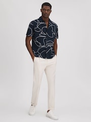 Reiss Navy Menton Cotton Jersey Embroidered Shirt - Image 3 of 5