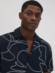Reiss Navy Menton Cotton Jersey Embroidered Shirt - Image 4 of 5