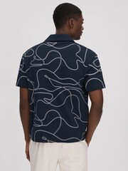 Reiss Navy Menton Cotton Jersey Embroidered Shirt - Image 5 of 5