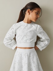 Reiss Ivory Nella 4-9 yrs Cotton Broderie Lace Bow Back Top - Image 3 of 6