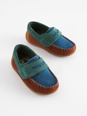 Multi Bright Standard Fit (F) Leather Penny Loafers with Touch and Close Fastening - Image 1 of 5