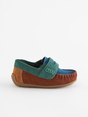 Multi Bright Standard Fit (F) Leather Penny Loafers with Touch and Close Fastening - Image 2 of 5