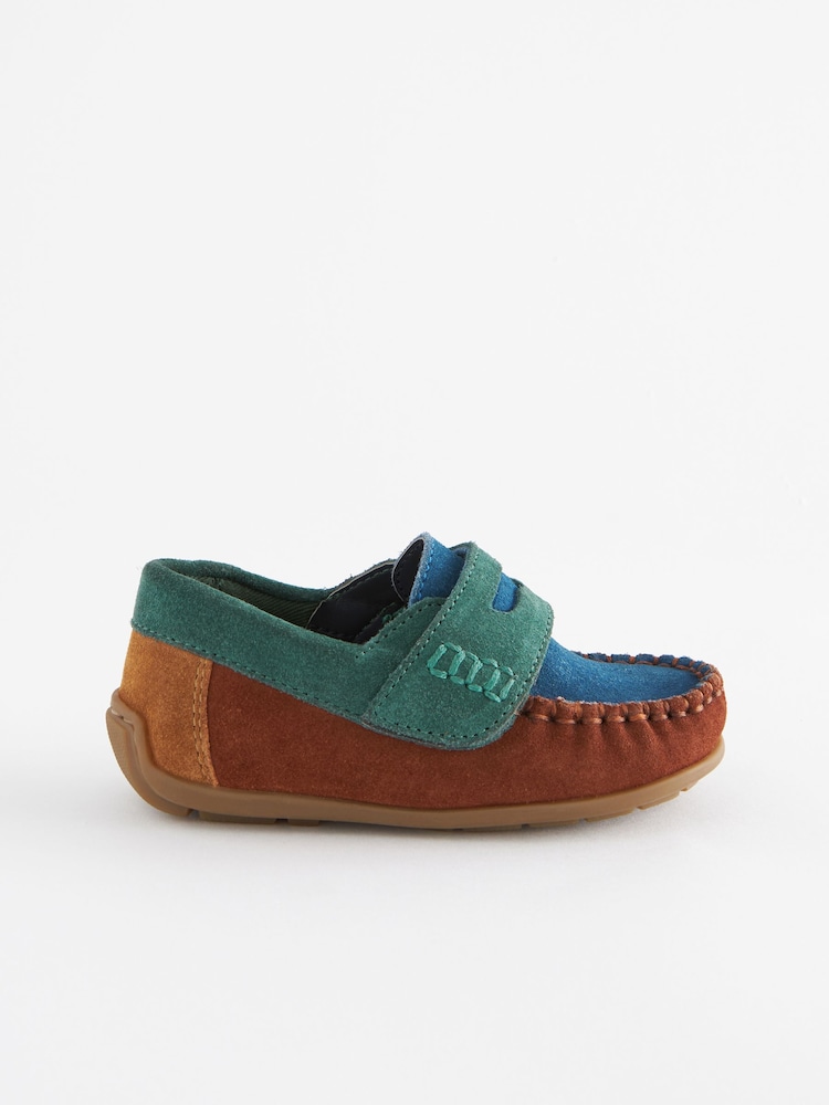 Multi Bright Standard Fit (F) Leather Penny Loafers with Touch and Close Fastening - Image 2 of 5