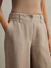 Reiss Mink Neutral Demi Petite Linen Wide Leg Garment Dyed Trousers - Image 4 of 7