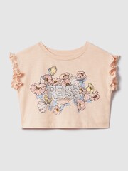 Reiss Pink Saskia 4-9 yrs Ruffle Sleeve Cropped Motif T-Shirt - Image 2 of 6