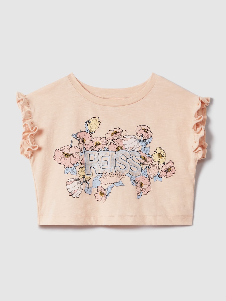 Reiss Pink Saskia 4-9 yrs Ruffle Sleeve Cropped Motif T-Shirt - Image 2 of 6