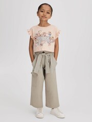 Reiss Pink Saskia 4-9 yrs Ruffle Sleeve Cropped Motif T-Shirt - Image 3 of 6