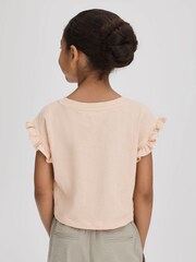 Reiss Pink Saskia 4-9 yrs Ruffle Sleeve Cropped Motif T-Shirt - Image 5 of 6