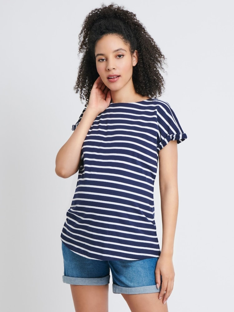 Bleu marine à rayures blanches - T-shirt de maternité JoJo Maman bébé Boyfriend coton - Image 5 of 6