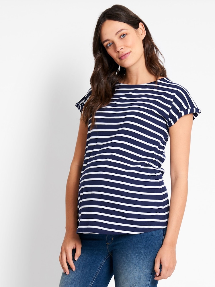 JoJo Maman Bébé Navy White Stripe Boyfriend Cotton Maternity T-Shirt - Image 6 of 6