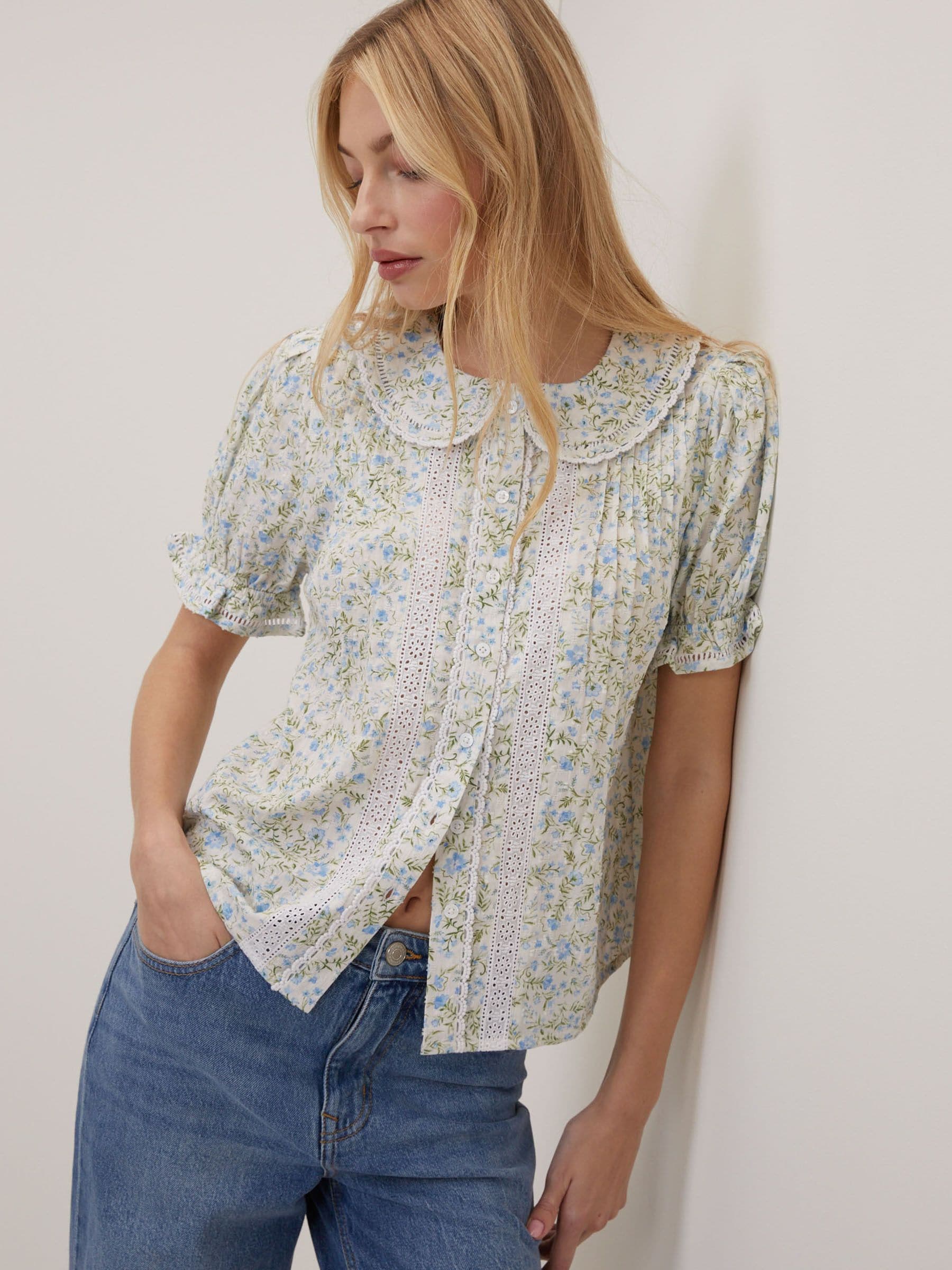 Buy Nobodys Child Blue Thimbolina Trim Detail Peter Pan Blouse