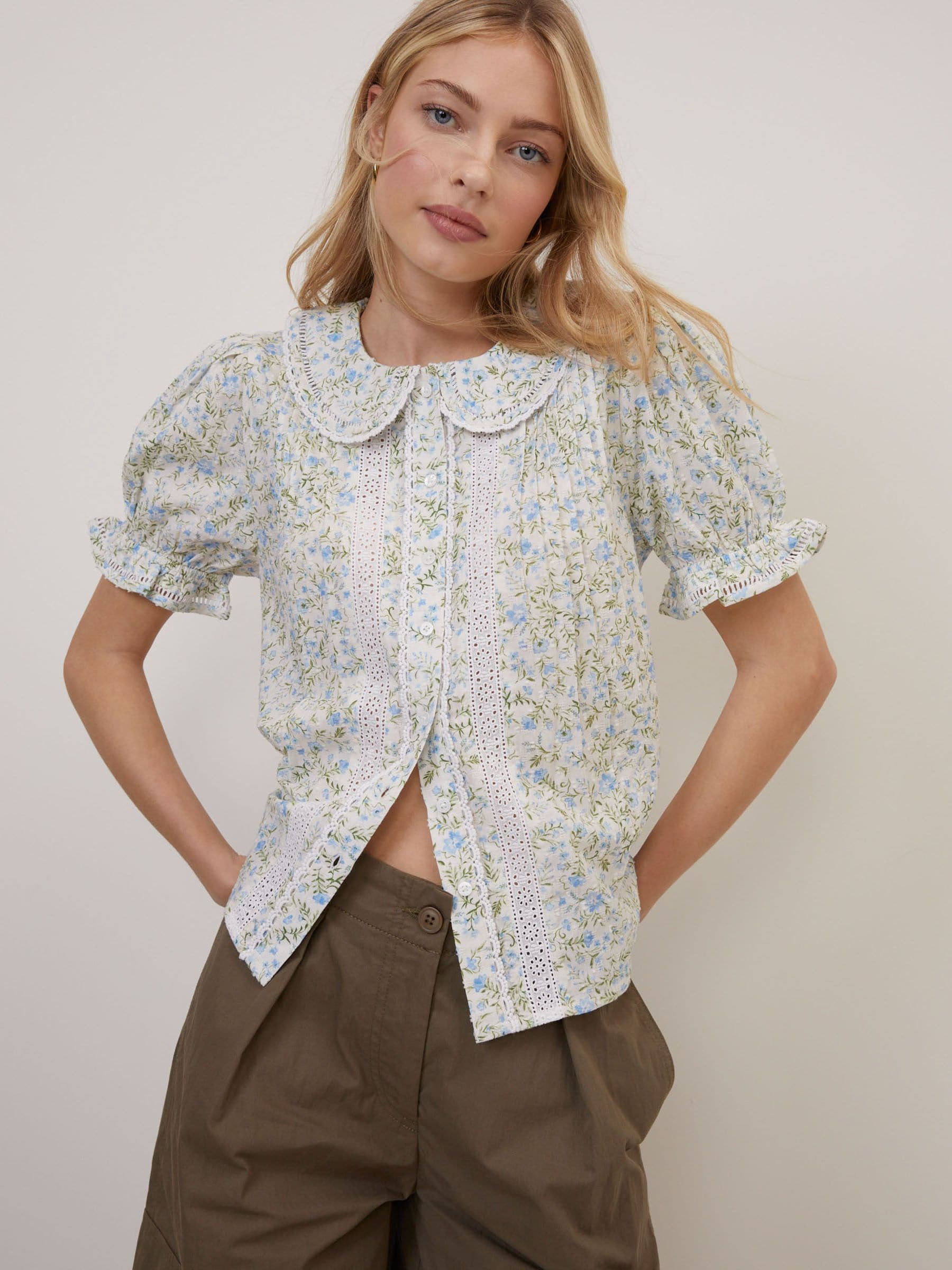 Buy Nobodys Child Blue Thimbolina Trim Detail Peter Pan Blouse