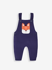 JoJo Maman Bébé Navy Blue Fox Boys' Sausage Dog Appliqué Pocket Dungarees & Top Set - Image 2 of 6