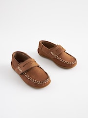 Tan Brown Standard Fit (F) Leather Penny Loafers with Touch and Close Fastening - Image 1 of 7
