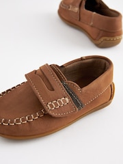 Tan Brown Standard Fit (F) Leather Penny Loafers with Touch and Close Fastening - Image 4 of 7