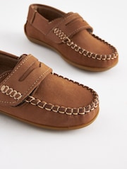 Tan Brown Standard Fit (F) Leather Penny Loafers with Touch and Close Fastening - Image 5 of 7