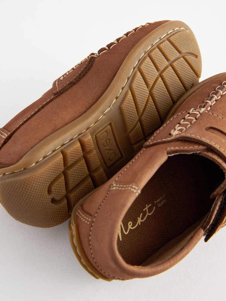 Buy Tan Brown Standard Fit (F) Leather Penny Loafers with Touch