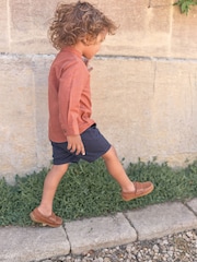 Tan Brown Standard Fit (F) Leather Penny Loafers with Touch and Close Fastening - Image 7 of 7