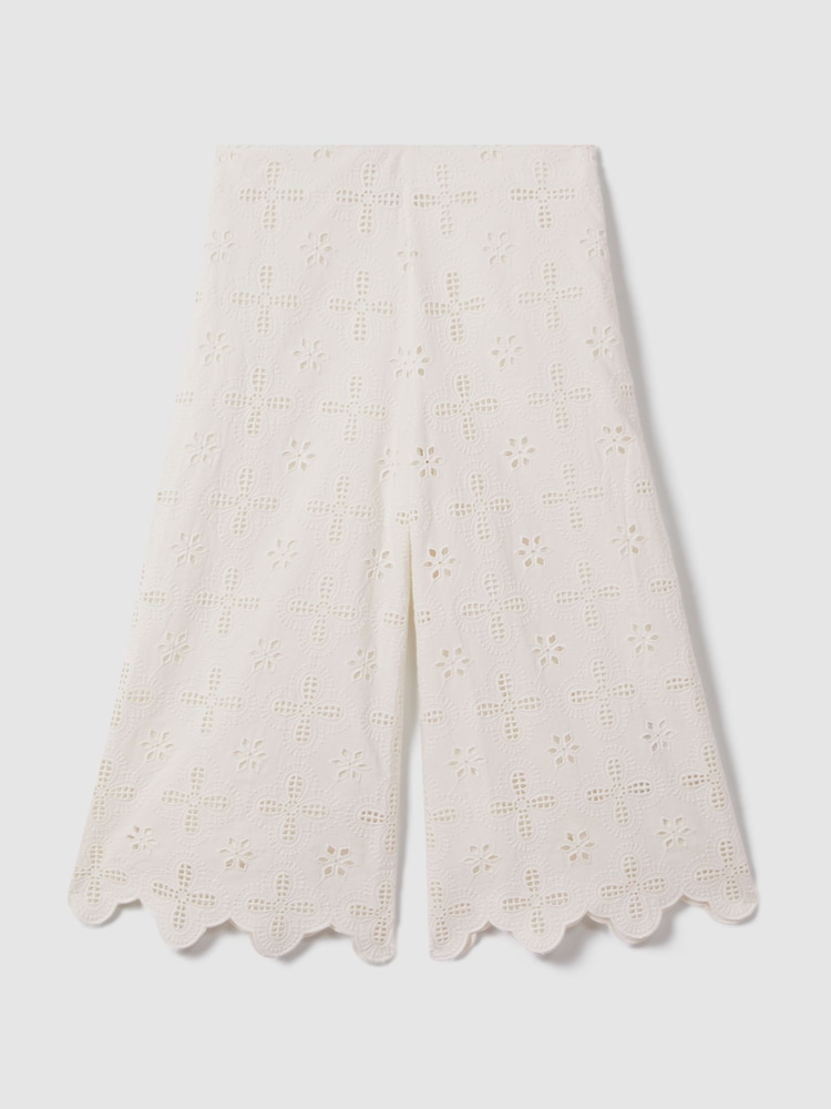 Reiss Ivory Nella 13-14 yrs Cotton Broderie Lace Trousers - Image 1 of 4