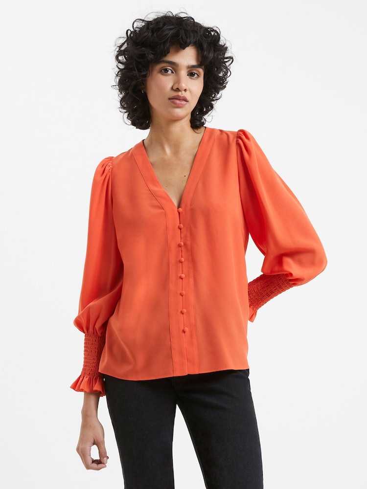 Rot - French Connection Kreppbluse mit V-Ausschnitt - Bild 1 von 3