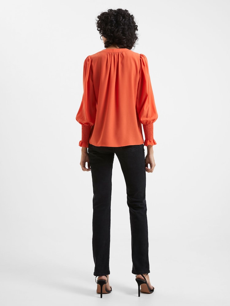 Rot - French Connection Kreppbluse mit V-Ausschnitt - Bild 3 von 3