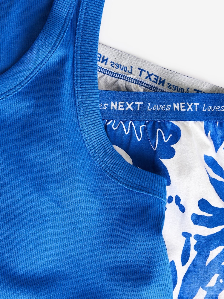 Blue Rib Vest 100% Cotton Pyjamas - Image 8 of 8 Blue Rib Vest 100% Cotton Pyjamas - Image 8 of 8