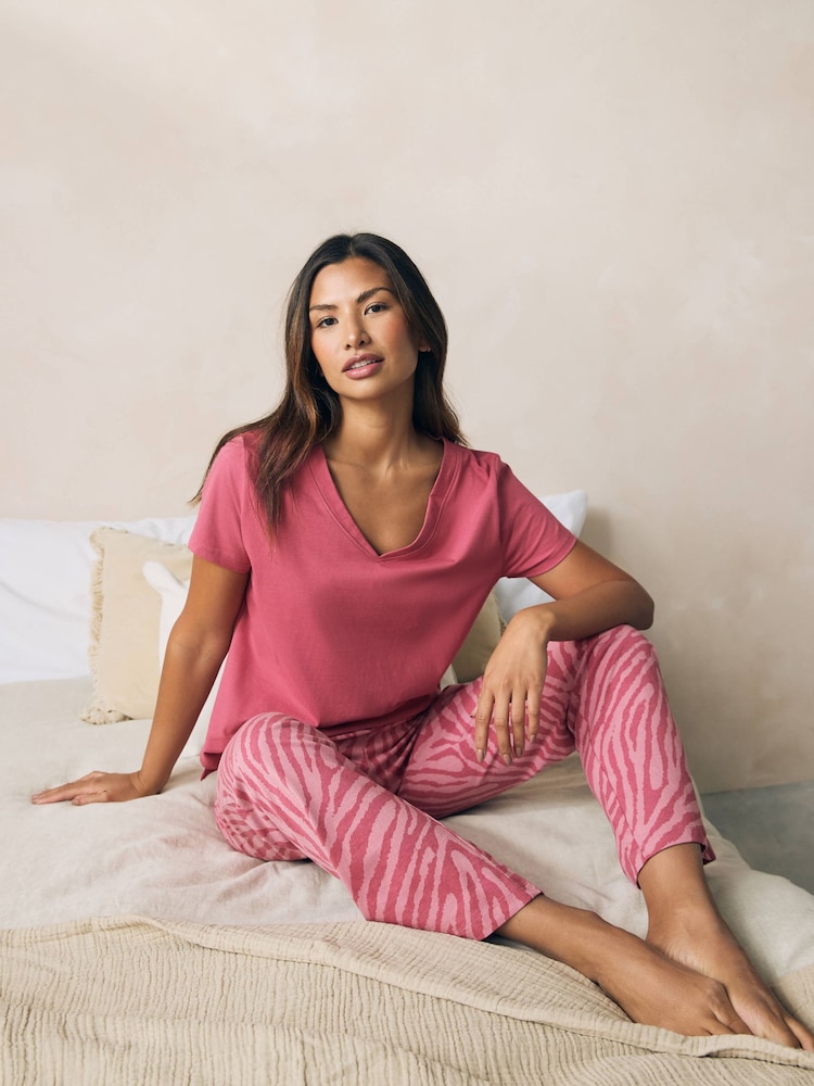 Pink Zebra Print 100% Cotton Short Sleeve Pyjamas - Image 1 of 8