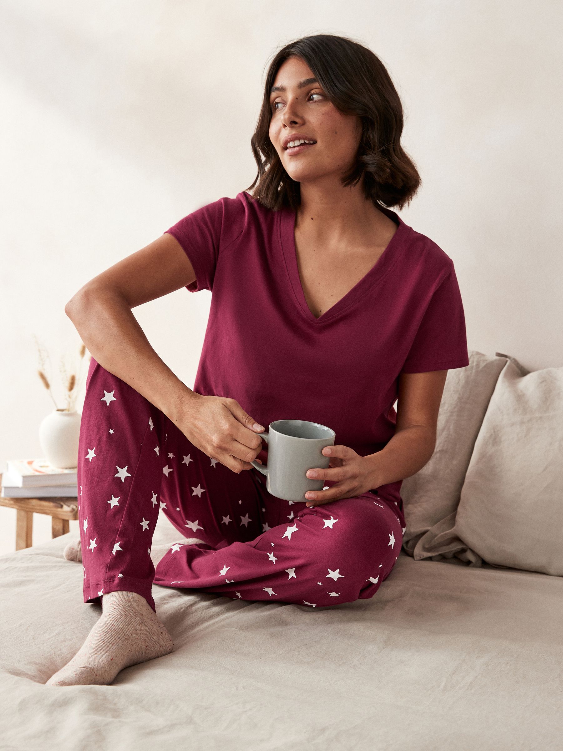 Buy Berry Red Stars Cotton Short Sleeve Pyjamas from Next