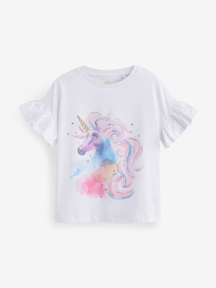 Pink/Lilac Purple 5 Pack Unicorn Frill Sleeve T-Shirts (3-16yrs) - Image 2 of 7