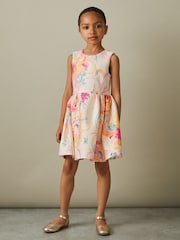 Reiss Pink Print Trinny 9-13 yrs Pleated Scuba Dress - Image 1 of 5