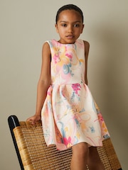 Reiss Pink Print Trinny 9-13 yrs Pleated Scuba Dress - Image 3 of 5