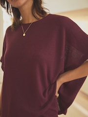 Burgundy Red Knitted Short Sleeve Lounge Set - Image 3 of 5