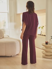 Burgundy Red Knitted Short Sleeve Lounge Set - Image 5 of 5