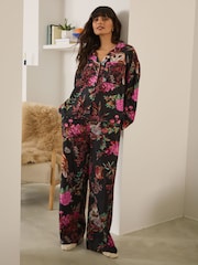Black/Pink Owl Flannel Button Through Pyjamas - Image 2 of 9