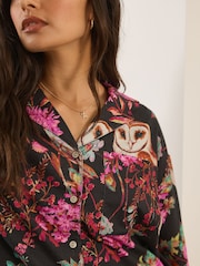Black/Pink Owl Flannel Button Through Pyjamas - Image 4 of 9